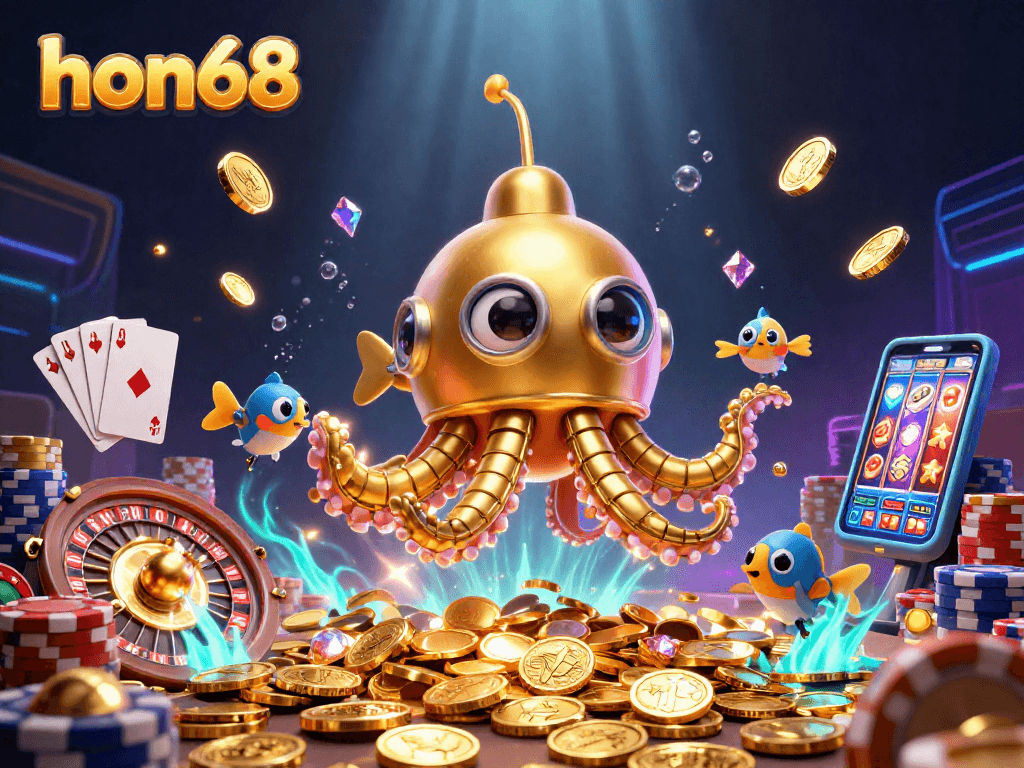 Experience winning at hon68 with a vivid underwater casino scene filled with treasures and excitement.