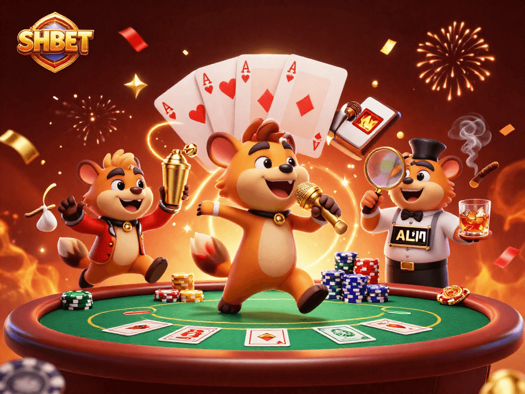 Experience the thrilling world of SHBET with animated hyenas bringing excitement to the casino atmosphere.