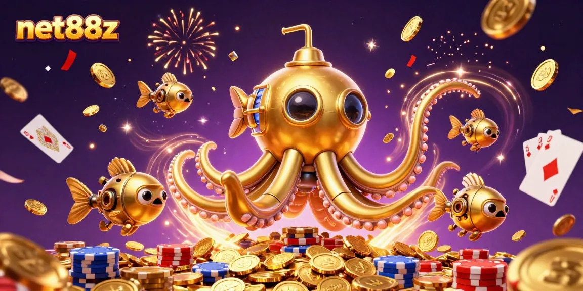 Experience excitement with net88z as the golden kraken submarine dives into coins and poker action.