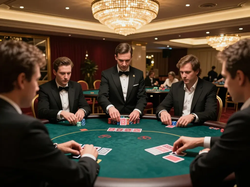 Players engaging in a strategic poker game at the elegant Divinity Spa Center casino, showcasing high-stakes action and luxury