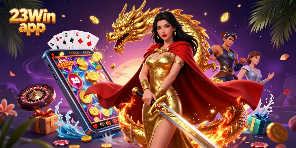 Engage with the dynamic 23Win app experience featuring exciting slot games and vibrant casino elements.