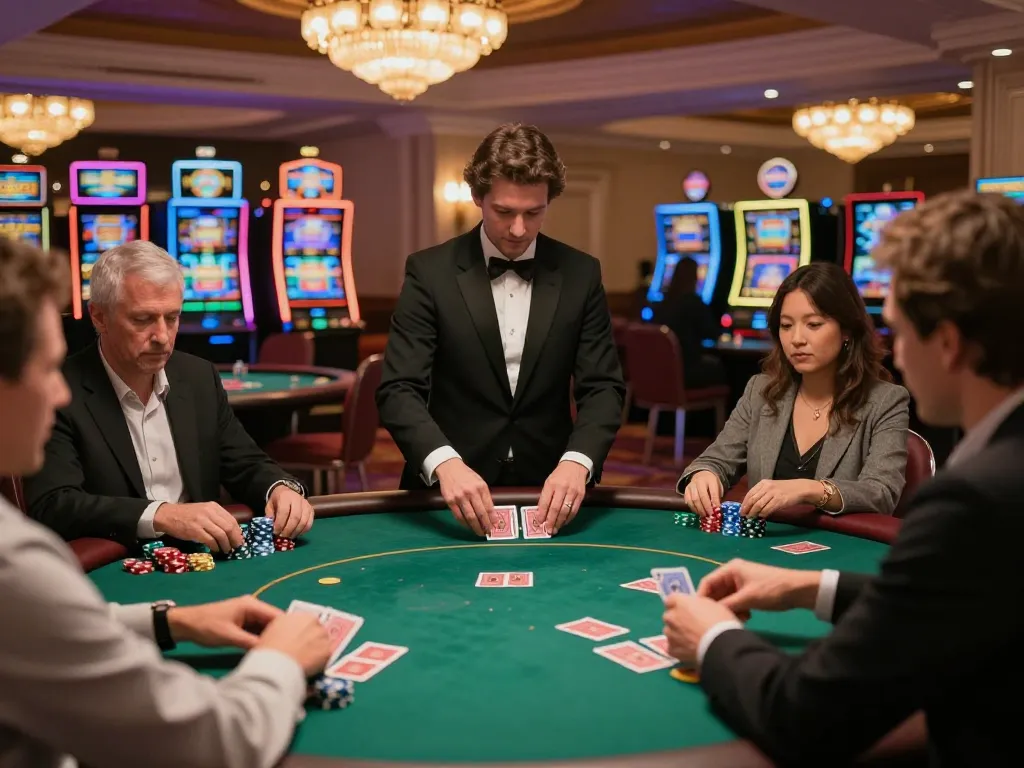 rik vip players enjoying strategic poker games in a vibrant upscale casino environment