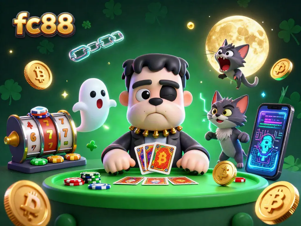 Showcase engaging gameplay with fc88, featuring a Frankenstein bulldog and a werewolf kitten at a lively casino.