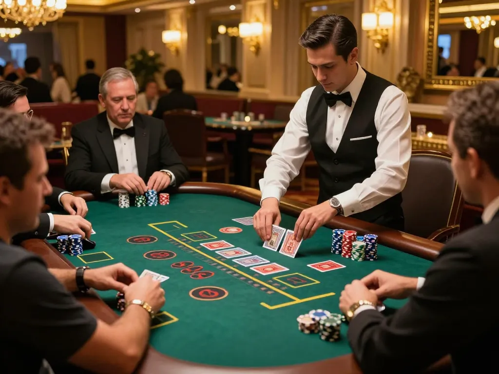Players engage in blackjack action at a vibrant casino, exploring incakoin strategies for success.