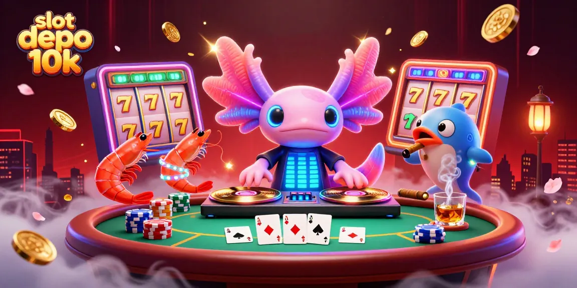 Experience excitement with slot depo 10k in this dynamic 3D casino illustration featuring vibrant characters and games.
