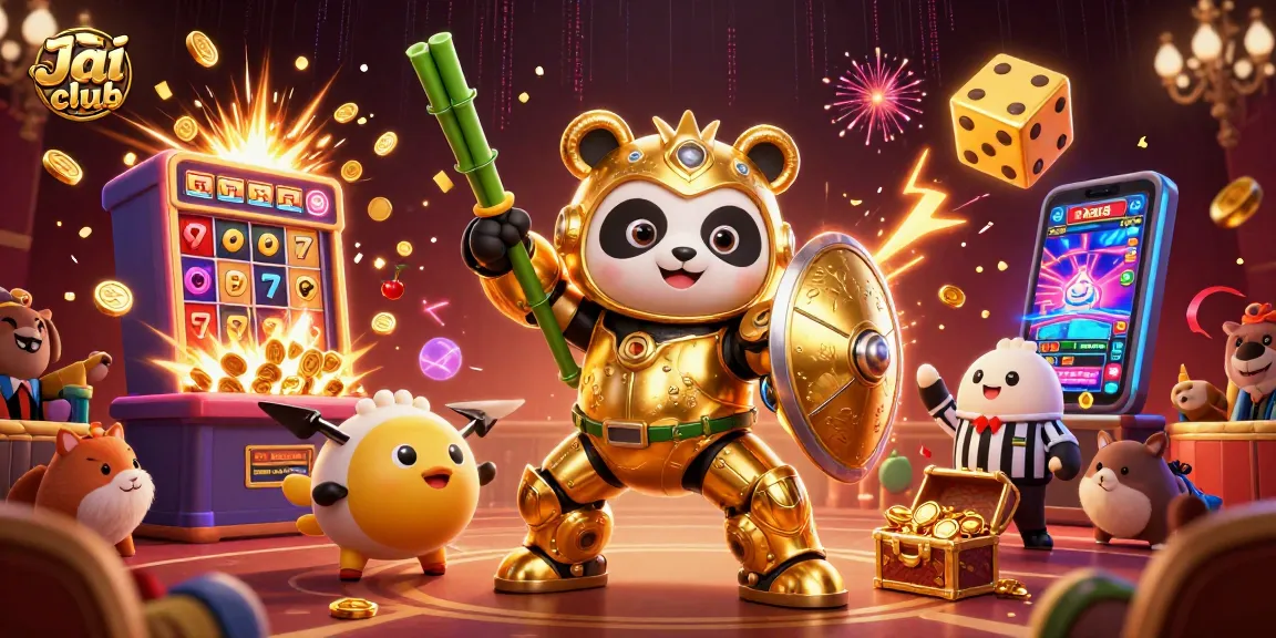 Players spin the reels and win exciting jackpots at Jai club, featuring vibrant 3D casino elements.