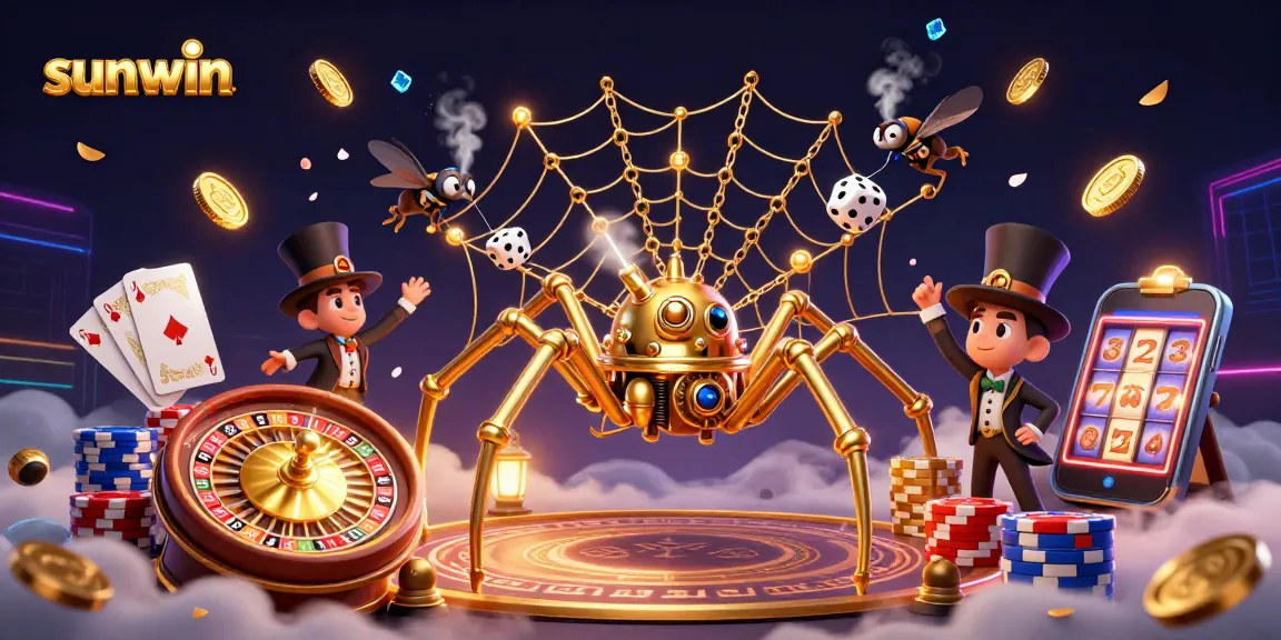 Engage in thrilling gaming adventures with Sunwin, featuring golden spider and dynamic casino elements.