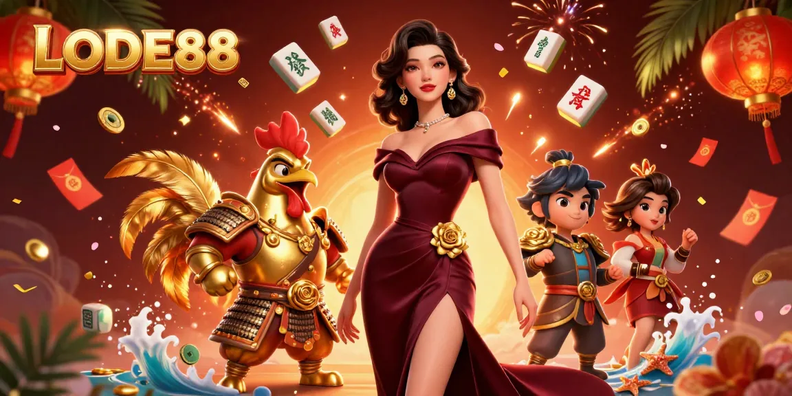 Experience the excitement of LODE88 with glamorous 3D characters in a vibrant casino scene.