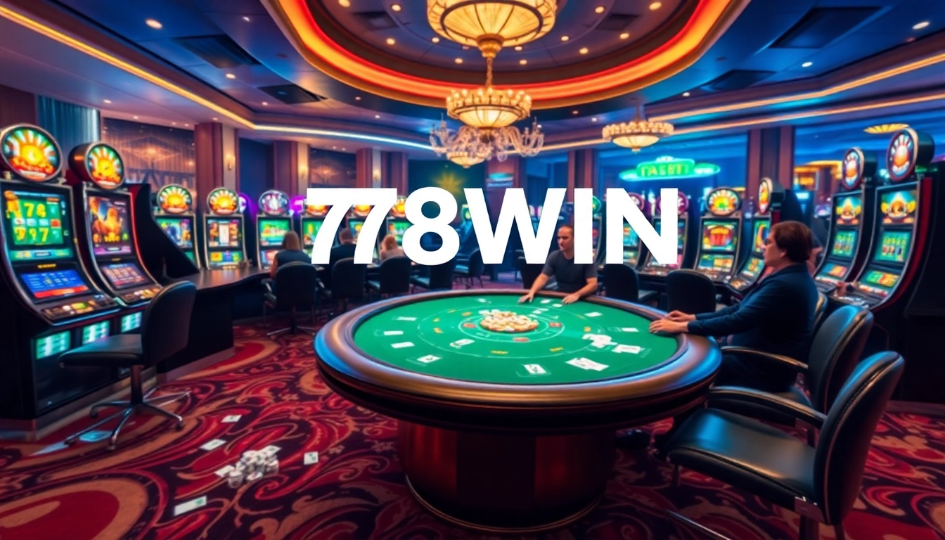 Engaging gamblers at the vibrant 78WIN casino with exciting poker and slot machine gameplay.