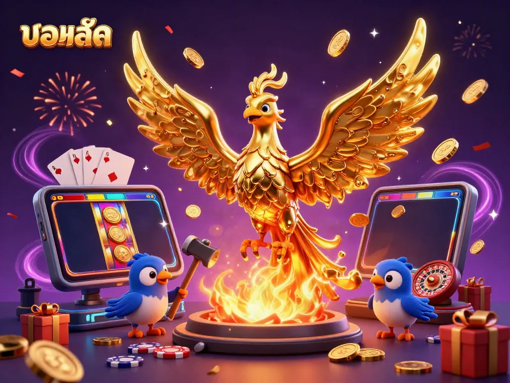 Experience the excitement of live sports betting with บอลสด featuring dynamic gaming elements and a golden phoenix.