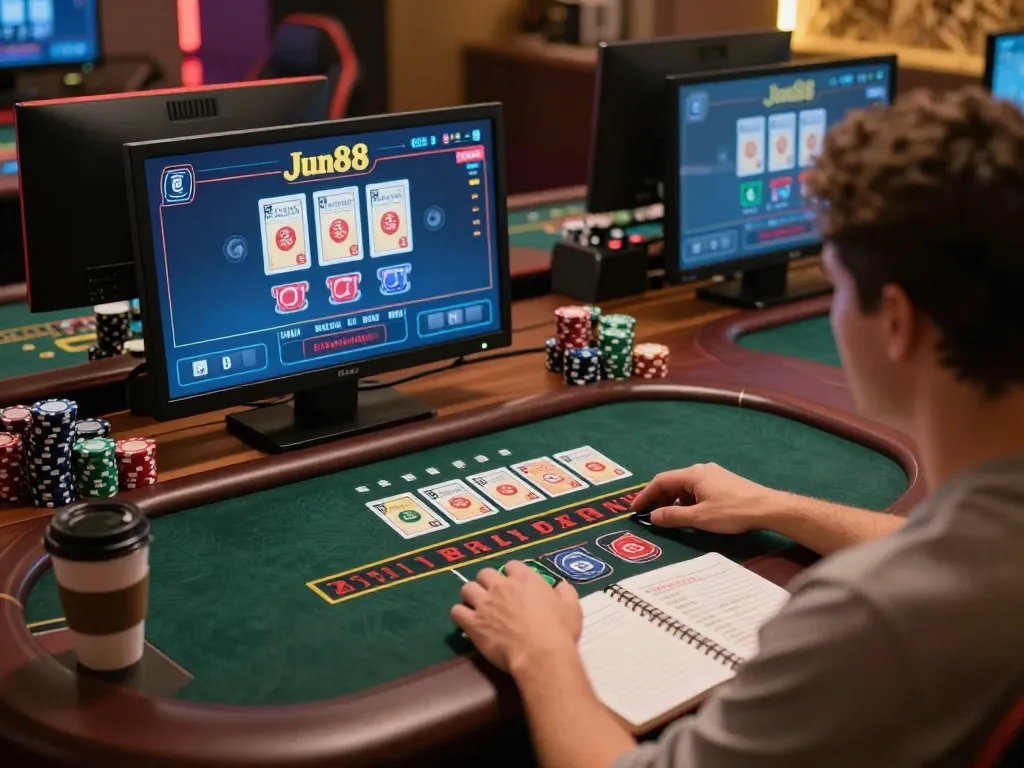 Player engaging in live dealer blackjack at Jun88, showcasing immersive online gaming experience.