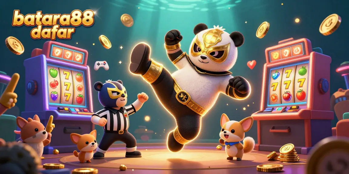 Join the fun with batara88 daftar as the panda wrestler kicks up excitement in a vibrant casino scene.