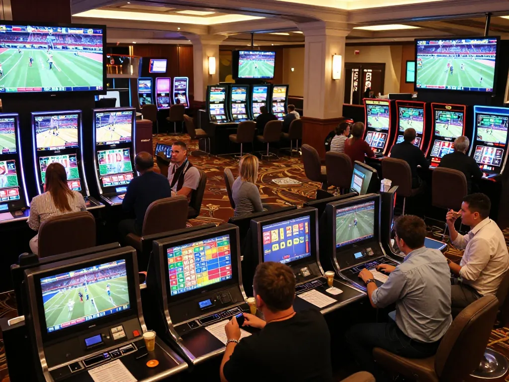 rr88 sports betting enthusiasts engaging with live events on screens, capturing excitement and strategic decisions.