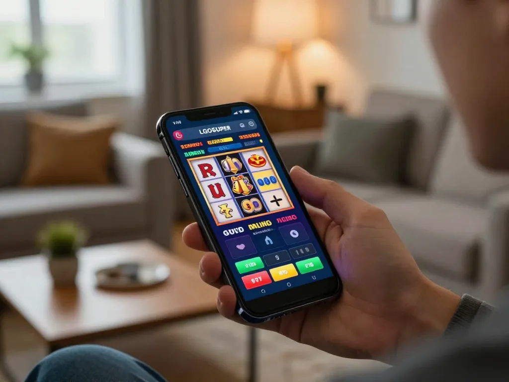 Engaging in LGOSUPER mobile casino gaming while enjoying a cozy home atmosphere