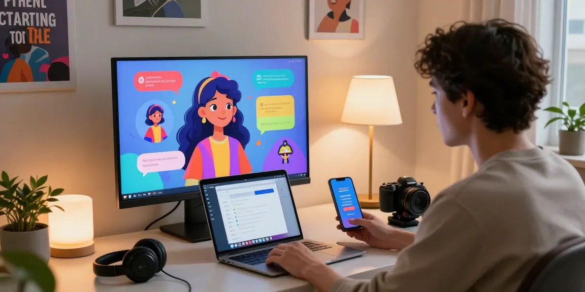 Engaging virtual chat with crushon ia character in a cozy workspace.