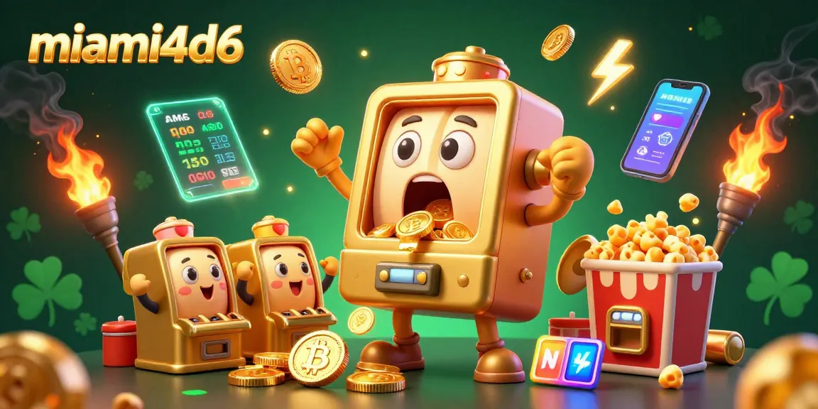 Engaging 3D scene showcasing miami4d6's golden slot machine celebrating a big win amidst vibrant casino elements.
