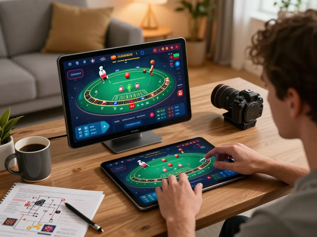 Engaging in online blackjack gameplay on tablet, showcasing strategic moves and SC88 insights.