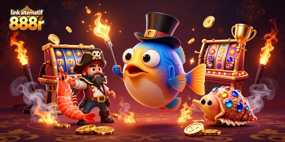 Attract golden coins with the link alternatif 888r illustration featuring vibrant casino-themed 3D characters.