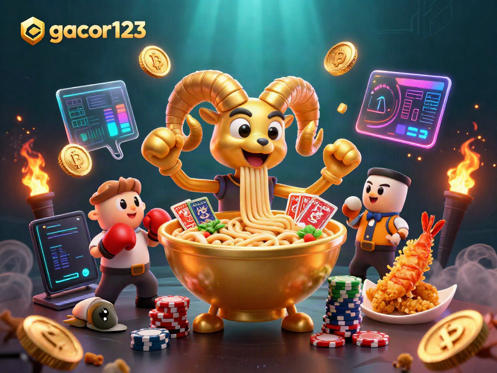 Engage with gacor123's exciting gaming atmosphere featuring dynamic characters and cryptocurrency elements.