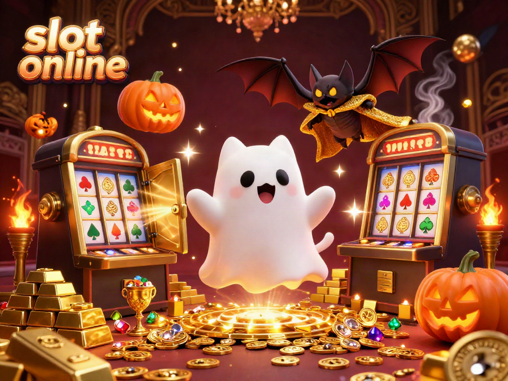 Engage with vibrant slot online gameplay featuring a friendly ghost cat and treasure-filled casino.