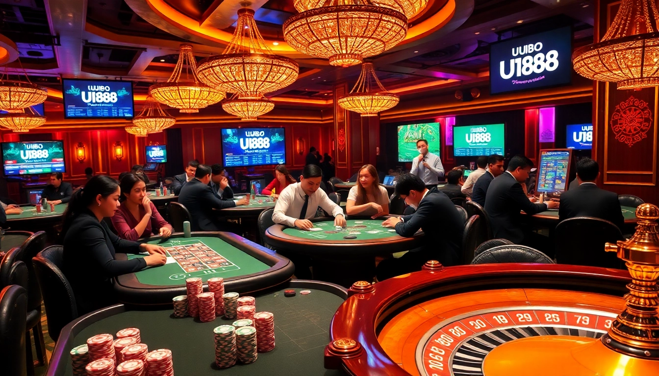 Experience thrilling games at uu88’s vibrant casino, featuring poker and roulette tables.
