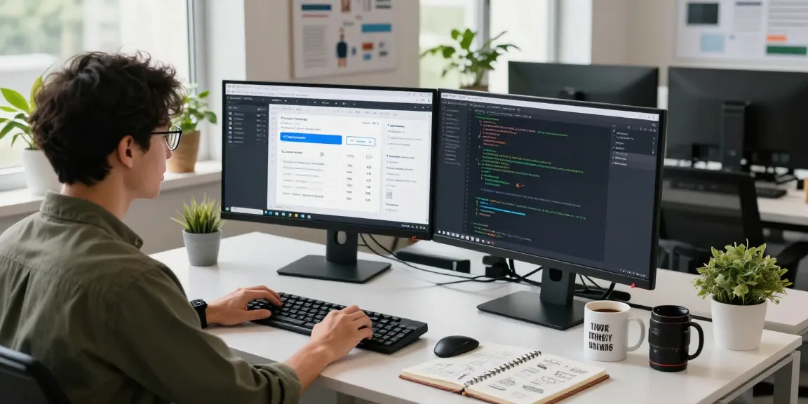 Developer bekerja dengan fokus di ruang kerja modern, mengeksplorasi halte4d melalui perangkat lunak.