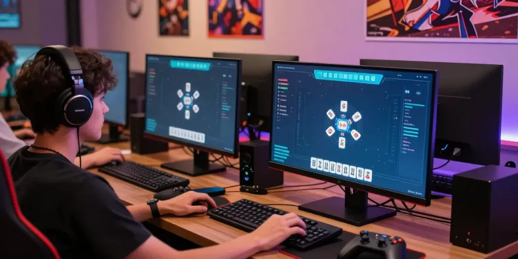 Pengguna sedang bermain Mahjong di komputer dengan grafik menarik di layar, menciptakan suasana permainan yang dinamis di mesinmpo.