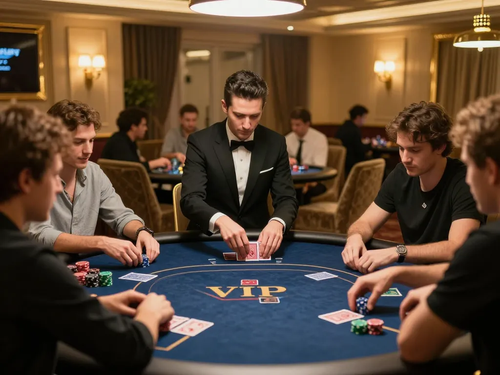 Engaged players strategizing in a high-stakes idn poker game in an upscale atmosphere