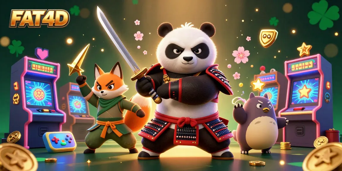FAT4D brings you a thrilling adventure with our dynamic 3D gaming scene featuring a samurai panda and ninja fox.