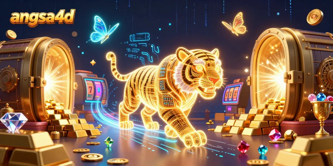 Experience thrilling wins at angsa4d with vibrant casino gameplay featuring a neon tiger amidst treasures.