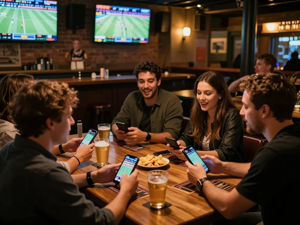 Exciting sports betting scene showcasing friends engaging with trang chủ BL555 while placing bets in a lively atmosphere