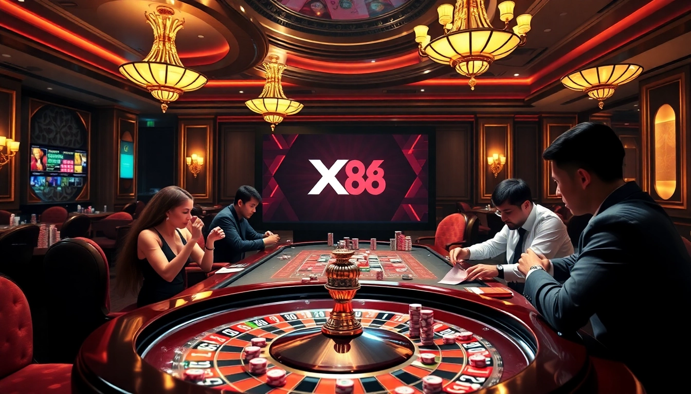 Players enjoying the exhilarating atmosphere at XX 88 casino tables, engaging in thrilling games.