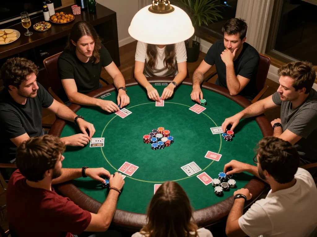 Sunwin home poker game night with players engaged in a lively and strategic atmosphere