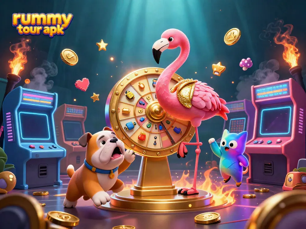 Rummy tour apk menghidupkan permainan dengan karakter lucu dan mesin permainan arcade yang berwarna-warni.