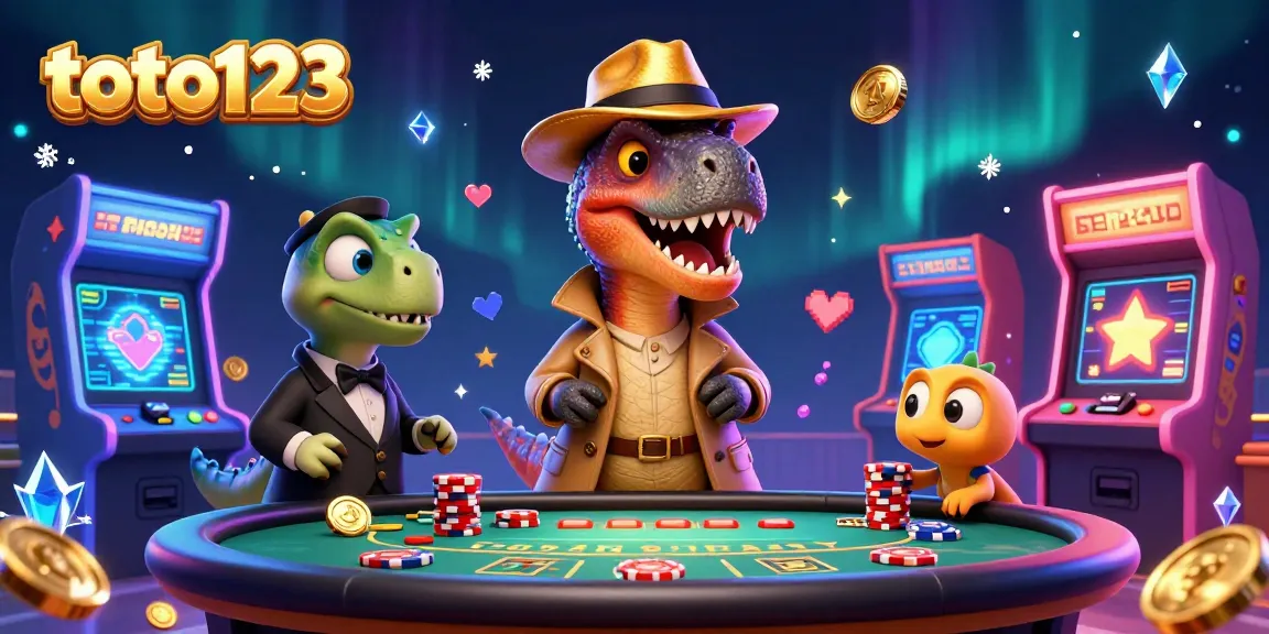 Experience thrilling gaming action with toto123 surrounded by vibrant casino elements in this detailed illustration.