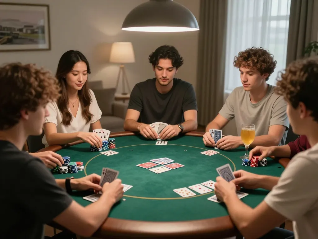 Engaging home poker game night at nhà cái 388bet showcasing strategic gameplay and social interactions.