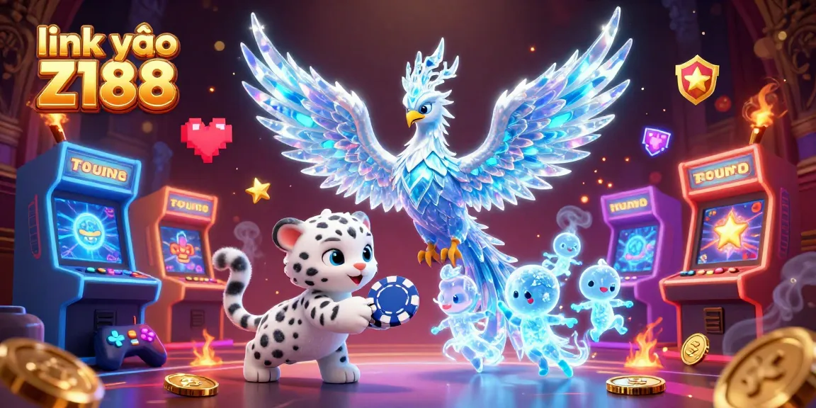 Play exciting games at link vào Z188 with engaging characters like an ice phoenix, leopards, and dynamic casino elements.