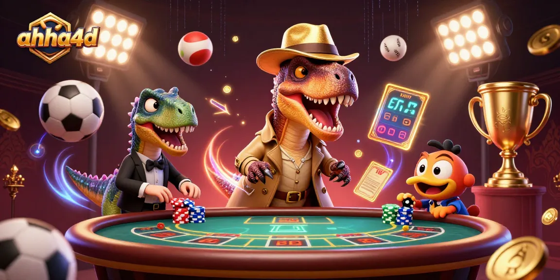 Menyaksikan suasana seru di AHHA4D dengan velociraptor dan elemen kasino menarik.
