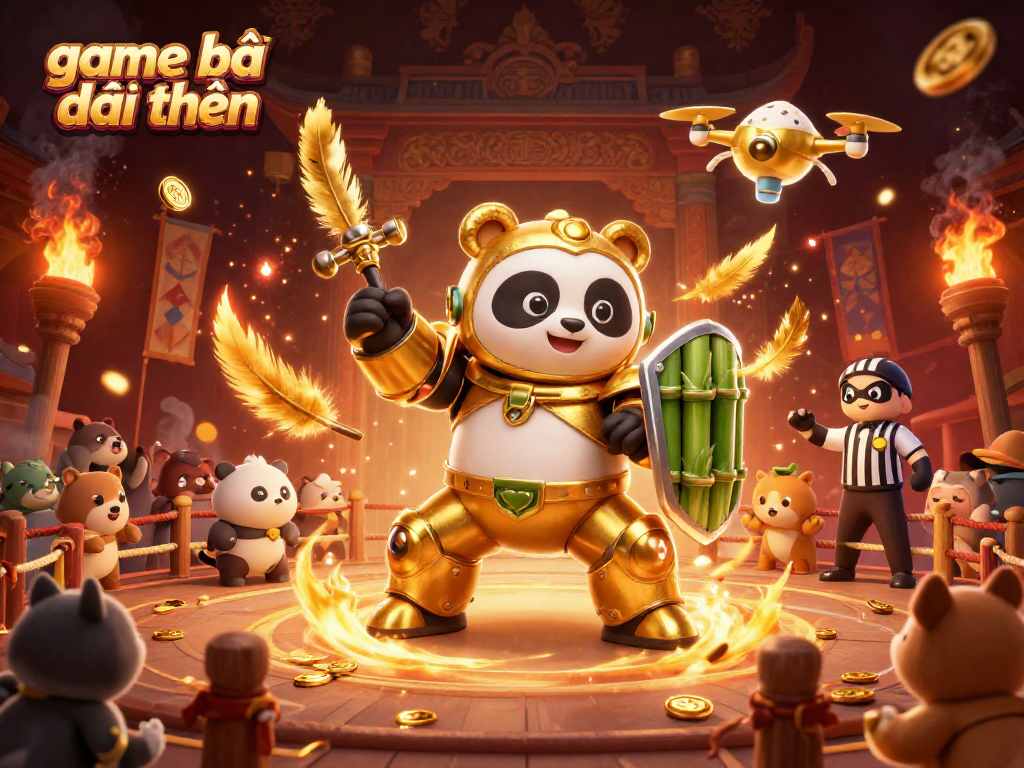 Engage in thrilling game bài đổi thưởng with intense battles in a cartoon mech-suit arena.
