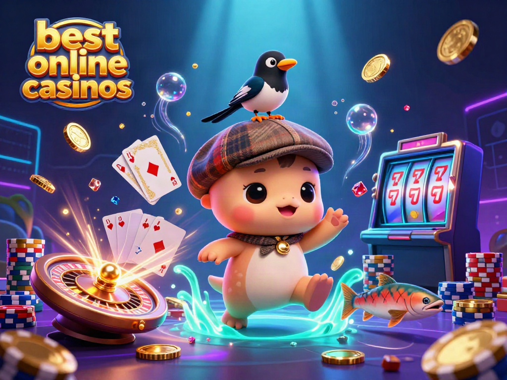 Experience the best online casinos with luck and fun in this vibrant 3D illustration.