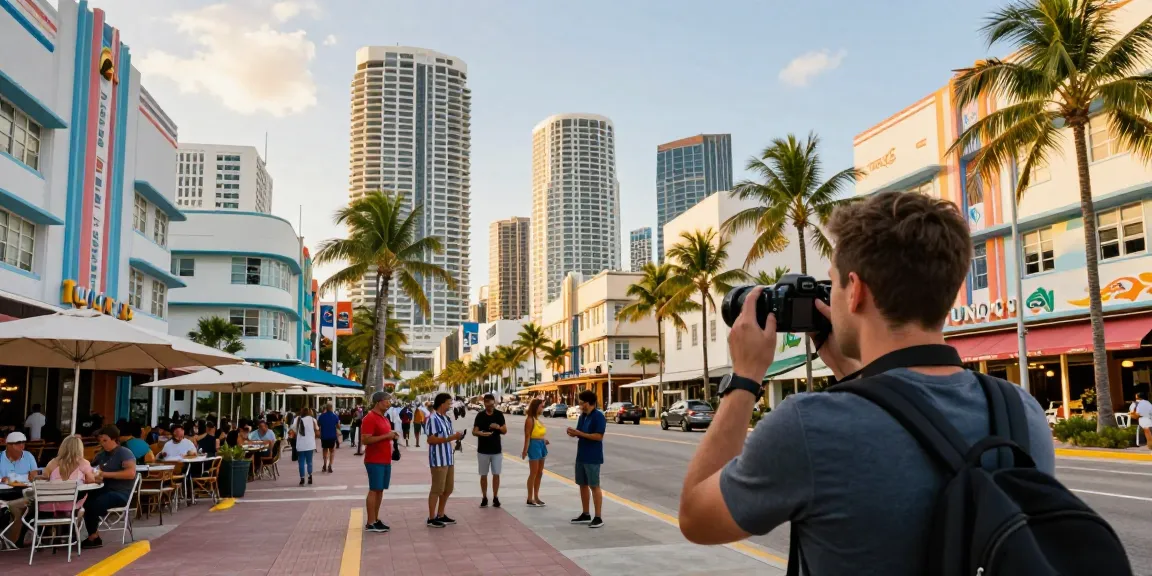 Pengunjung menjelajahi https://miami4d.com/ di Miami dengan arsitektur Ikonik dan suasana ceria.