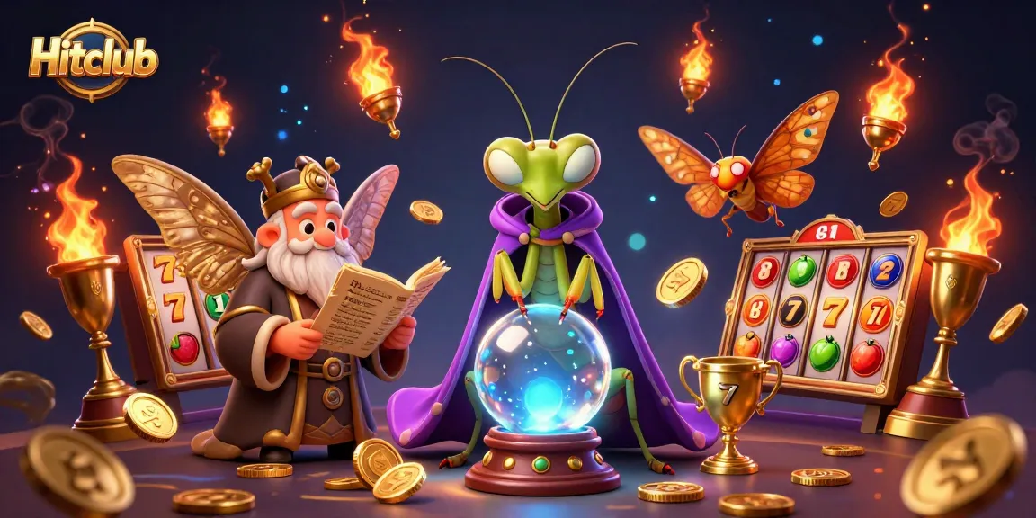 Hitclub's vibrant slot games featuring a mystical fortune teller and librarian amid dynamic game elements.
