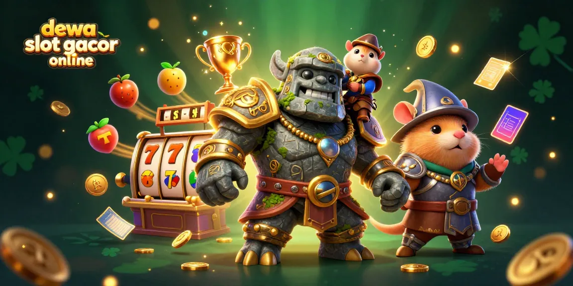Temukan pengalaman slot gacor online dengan karakter golem, peri, dan ksatria dalam ilustrasi 3D menarik.