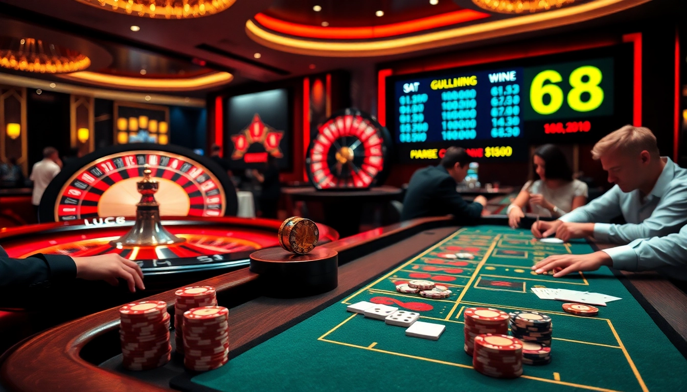 Experience the thrill of Luck8 win with players celebrating at a dazzling casino table.