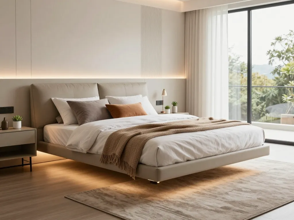 Discover stylish floating beds at https://www.josephineinteriordesign.com/floating-beds/ in a beautifully designed contemporary bedroom.