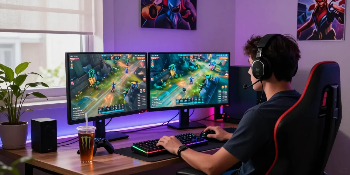 Gamer immersed in coloksgp link alternatif gaming experience in a vibrant home office environment.