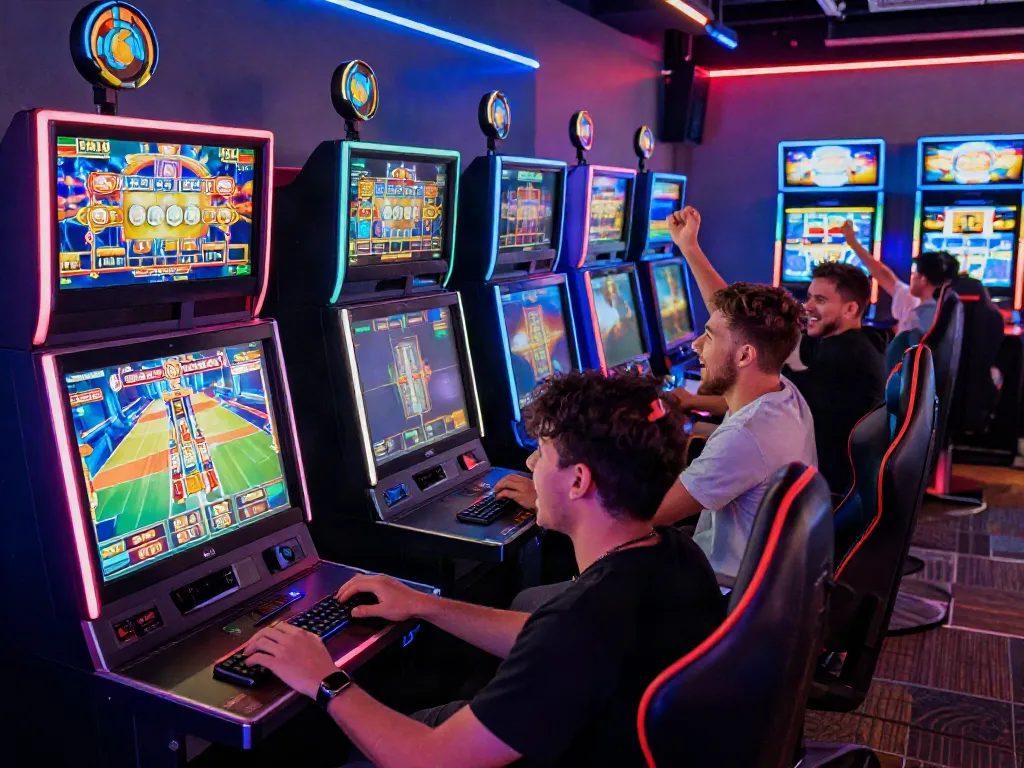 Akujnp online gaming excitement with diverse players in a vibrant casino setting.