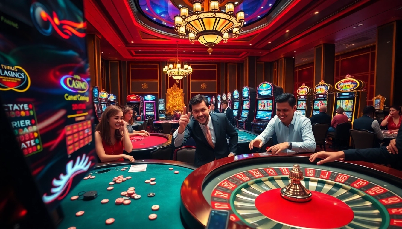 Experience the thrill of gaming at https://rr88.auction/ with poker tables and slot machines lighting up the casino.