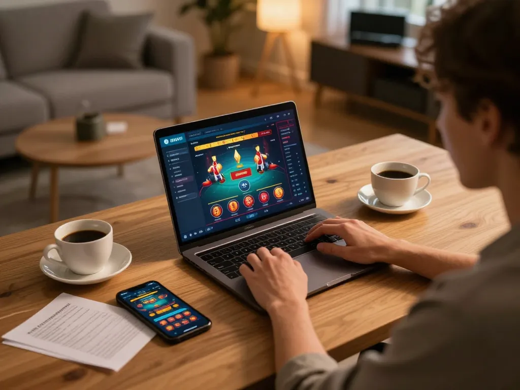 Engaging online gaming session at home with TG88 casino interface on display.