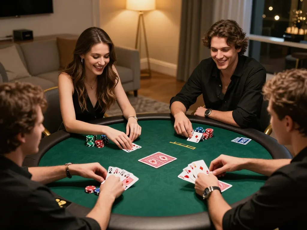 Friends enjoying a friendly poker game at home, highlighting strategic gameplay with TO288.